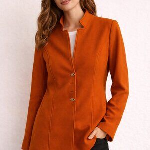 Tendency Orange Jacket Sz XL Stand Up Collar Long Sleeves Button Up Professional
